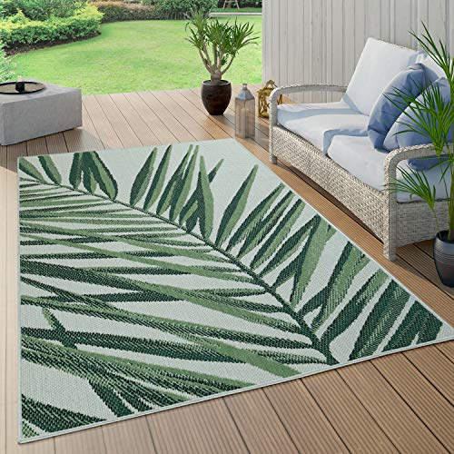 Paco Home Outdoor Teppich Wetterfest Flur Balkon Palmen Dschungel Florales Boho Muster Grün, Grösse:150 cm Quadrat, Farbe:Grün 4