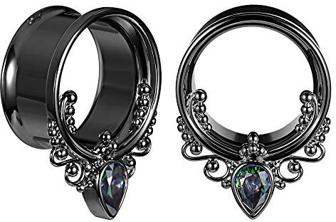 COOEAR 1 Paar chirurgische Stahlohrmessgeräte Double Flared Seashell Ear Tunnels and Plugs Earrings Stretcher.