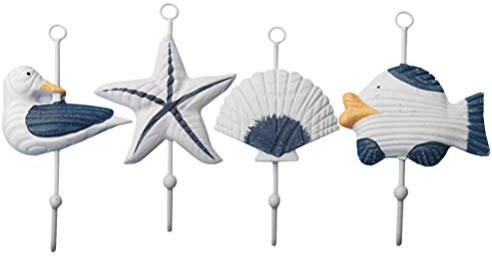 Cabilock 4 Stücke Kleiderhaken Holz Fisch Seestern Seevogel Haken Kinder Wandhaken Badezimmer Handtuchhaken Mittelmeer Deko für Weihnachten Wohnzimmer Wanddeko