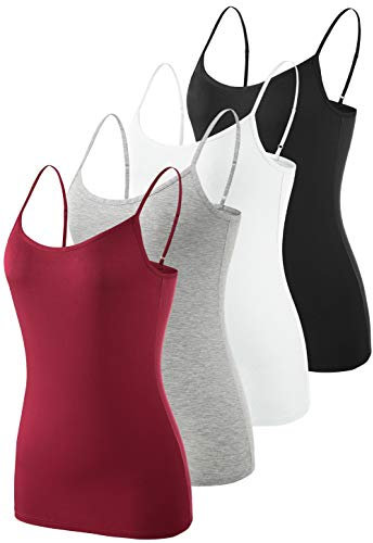 vislivin Femme Débardeur Bretelles Spaghetti Ajustable Camisole de Base Camis Débardeur Noir/Gris/Blanc/Vin Rouge L