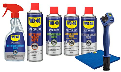 WD-40 Specialist • Kit d'entretien moto complet • Nettoyer, Lubrifier et faire briller la moto • Brosse et chiffon inclus