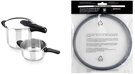 BRA Vitesse - Set Duo Ollas A Presión, Metal, Plata, 4 Y 7 Litros + Monix A990932 - Junta Para Olla A Presión, Silicona, Capacidad 4, 6 Y 7 Litros