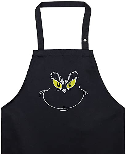 EXPRESS-STICKEREI Schürze für Damen/Männer mit Motiv lustig: Grinch Smiley bestickte Grillschürze verstellbar Kochschürze für Grillfans Küchen-Schürze Herren Latzschürze Geschenk Grillmeister