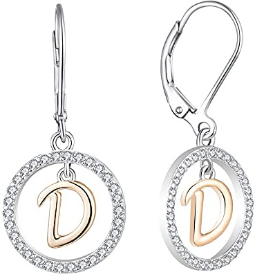 Starnny Buchstaben Ohrringe Silber 925 Damen Initiale Alphabet D 3A Cubic Zirkonia Ohrringe Rosegold Geschenke für Damen