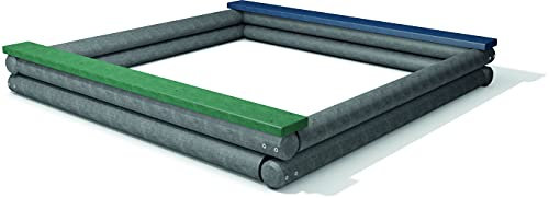 Dahna, hanit® Recycling Kunststoff Sandkasten 200x200 cm mit Sitzbank, grau-grün-blau