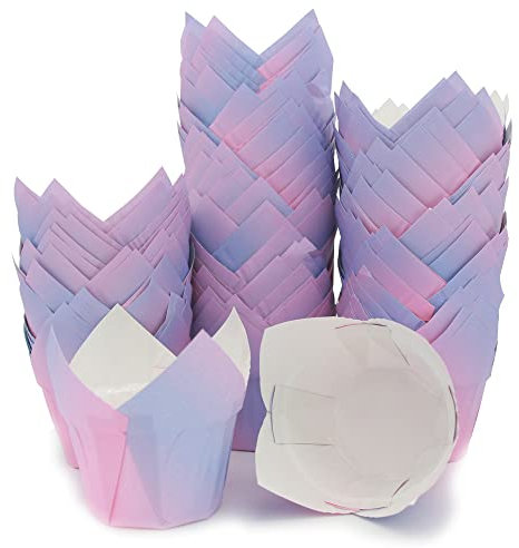 La Llareta 100 Stück Backbecher Papier, Muffinförmchen Papier, Mini Muffins Papierförmchen, Fettdicht, Tulpenform, Cupcake Backbecher für Kuchen Backen, Hochzeit, Geburtstag, Party