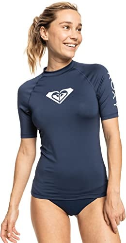 Roxy Damen Whole Hearted Rashguard mit kurzen Ärmeln Rash-Guard-Shirt, Mood Indigo 22, Medium