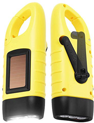 VOUNEDA Wind Up Torch, Led Torch, Wind Up & Solar Emergency Flashlight, Hand Crank & Solar Powered, Yellow