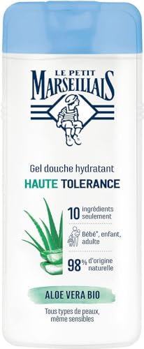 Le Petit Marseillais, Gel Douche Hydratant Haute Tolérance Aloe Vera Bio (flacon de 400 ml) – 98% d'ingrédients d'origine naturelle – Pour tous types de peaux, même sensibles