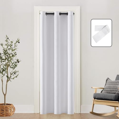 Closet Curtains for Bedroom Closet Door,Doorway Curtain for Door,Privacy Faux Accordion Bifold Like,Grommet Easy Sliding Keep Heat Out Blackout Thermal Separator Room Divider,White,34 x 80 Inch Length
