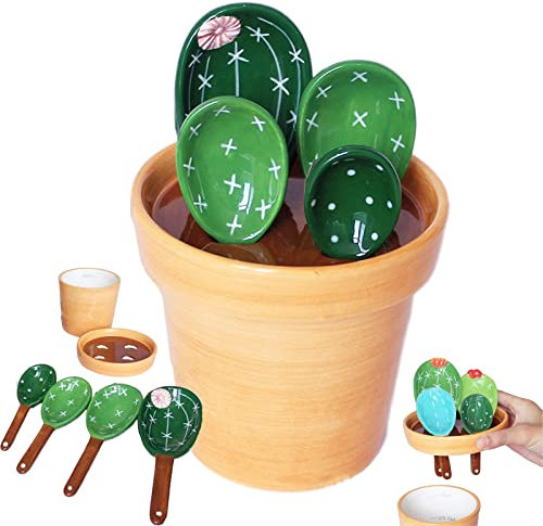 NAUXIU Cactus Measuring Spoon,Set di Misurini E Cucchiai,Cactus Pot Measuring Spoons,Baking Measuring Cups And Spoons,for Baking,Salt,Sugar Dishwasher Safe