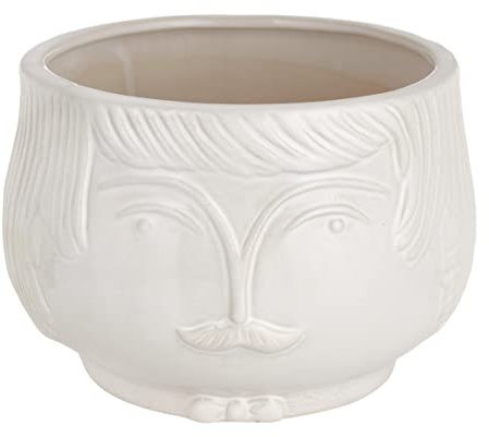 Baroni Home Maceta de cerámica de diseño con cara, adorno moderno pintado a mano, maceta para plantas de interior o exterior, cara blanca de niño desplantada, 18 x 17 x 11 cm