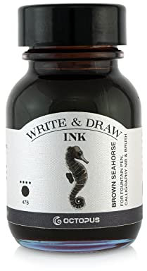 Octopus Write and Draw Ink 478 Brown Seahorse, wasserfeste Tinte zum Schreiben und Zeichnen, Kalligraphietinte, lichtechte Zeichentusche für Füllhalter, braun, 50 ml