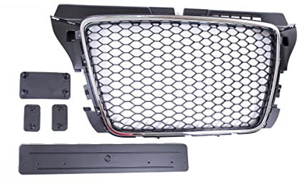 DM Autoteile 4039 Kühlergrill Wabengrill Schwarz Chrom kompatibel für Audi A3 8P Facelift 08-13 nicht RS3 mit Parkhilfe