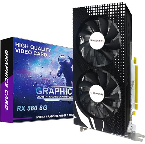 SHOWKINGS Radeon RX 580 8GB Graphics Card, 256Bit 2048SP GDDR5 AMD Video Card for Pc Gaming, DP HDMI DVI-Output, PCI Express 3.0 with Dual Fan for Office and Gaming