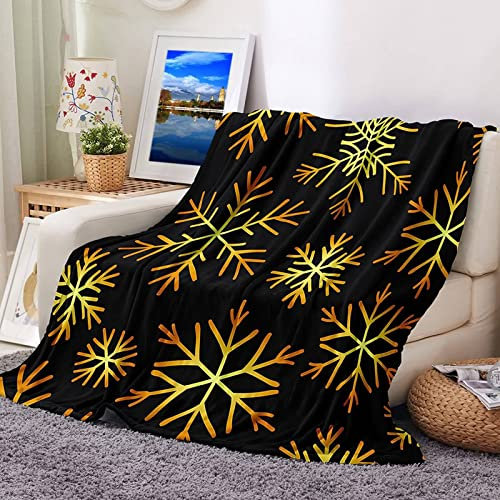 Stfery Kuscheldecke Oma, Fleecedecke Groß Flanell Schwarzes Gold Schneeflocken Flanelldecke Blanket 160x200CM Weich Wohndecke Sofa Bett Geschenk