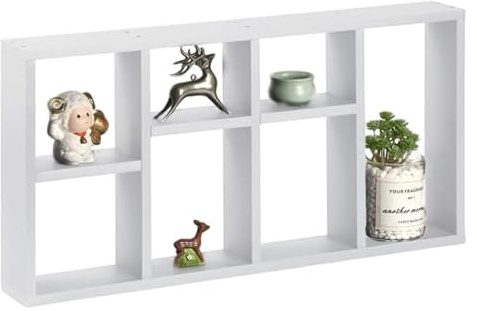 PREMZO Multi-level Floating Shelf Shelves Wall Mounted Decorative Display Organize Bookshelf various settings Modular Contemporary Home Office Kitchen Entryway (WHITE)