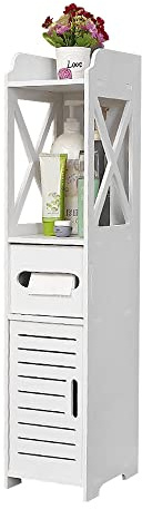 Belfoyer Kleiner Aufbewahrungsschrank für Toilette, 4 Ebenen, Badezimmer, Papierhalter, Toilettenpapierhalter, Schrank, verstellbares Regal, L 20 cm x T 20 cm x H 80 cm, weiß