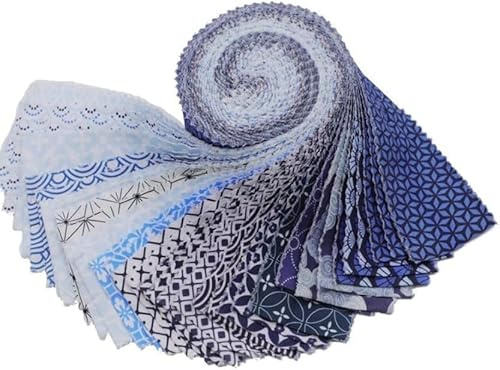 CraftsFabrics 6,3 x 111,8 cm, blaue geometrische Gelee-Rollen, Streifen, 100 % Baumwolle, für Quilten, Scrapbooking, Nähen, Basteln, Patchwork, 20 Stück