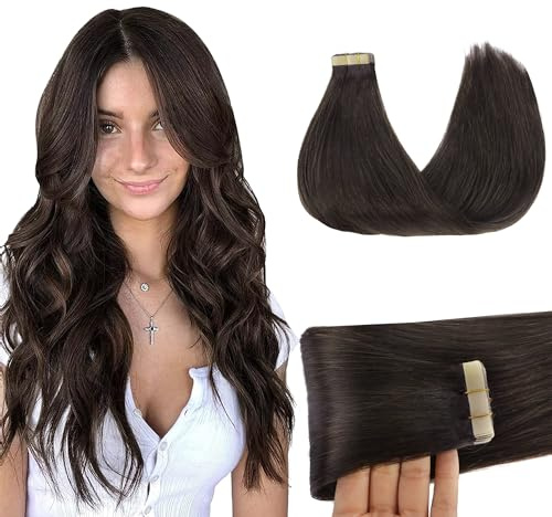 GOO GOO Tape Extensions Echthaar, 45cm 50g 20 Stk., #2A Hellbraun | Remy Echthaar, Seidig Weich, Verfilzungsfrei, Unsichtbare, Starker Halt, Langlebig, Natürlicher Look, für Alltag, Büro