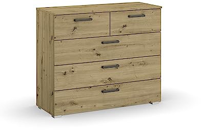 Rauch Möbel Florenz Schlafzimmer Kommode, Eiche Artisan, Holz, mit 2 schmalen und 3 breiten Schubladen, BxHxT 93 x 81 x 42 cm