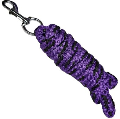 Führstrick Pferd mit Karabinerhaken - Anbindeseil für Pferde, Ponys, Shetty - Länge 2m Anbindestrick, Führleine - lila/schwarz
