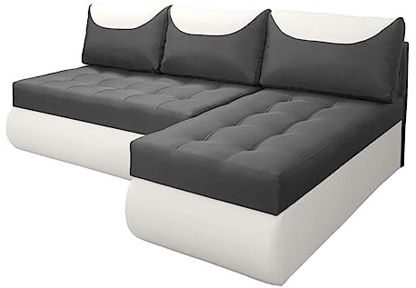 BROMARKT Ecksofa Triad L-Form Schlafsofa Wohnlandschaft Links/Rechts Couch, Bettkasten,Schlaffunktion,viele Farbvarianten (Recht, Como 95 – Grau + Madrit 920, h80 x t141 x b200 cm)