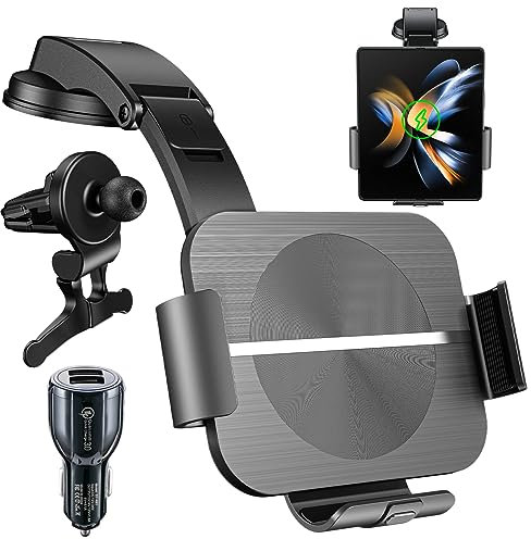 Olycism Caricatore Wireless per Z Fold 5/4 15W Dual Coils Car Wireless Charger Auto Compatibile con Samsung Galaxy Z Fold 5 4 3 2 Porta Cellulare AutoRicarica Supporto Telefono Auto Ventosa/Air Vent
