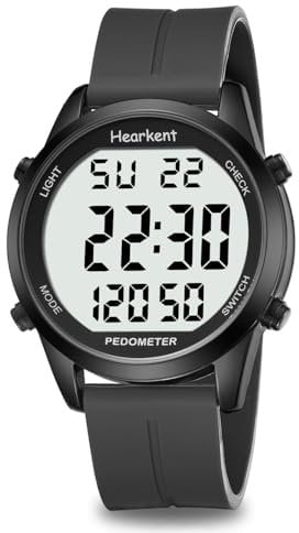 Hearkent Pedometer Watch for Walking Non Bluetooth No App Required Watch with Steps Calories Counter and LCD Large Numbers(Silicone Black)