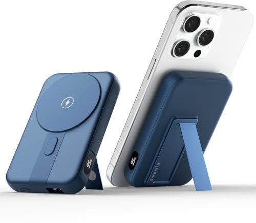 decqle 001 Magnétique Batterie Externe sans Fil Powerbank, 10000mAh Chargeur Portable Support Pliable Compatible avec MagSafe pour iPhone 12/13/14/15 Series (Bleu)
