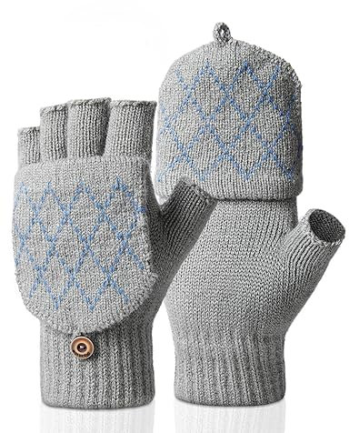 Kiiwah Fingerlose Handschuhe Fäustlinge für Herren Damen, Warme Winter Handschuhe Convertible Halbfinger Flip Top Fäustlinge Touchscreen Fotografie Handschuhe (Diamant Grau)