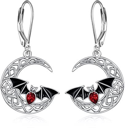 POPLYKE Mond Fledermaus Dangle Sterling Silber Leverback Ohrringe - Halloween Geschenke Gothic Schmuck