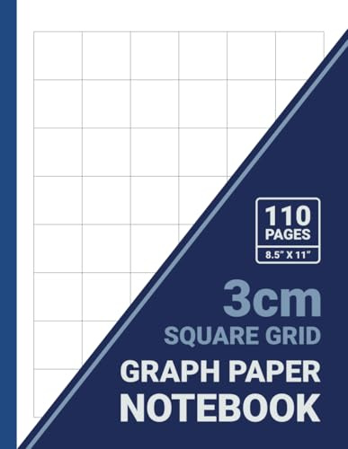 3 cm Square Grid Graph Paper Notebook: 3 cm x 3 cm Squares, 30 mm Grid Graphing Paper, For Math, Science Students & Teachers, Kids, 8.5 x 11, 110 Pages, Blue Cover