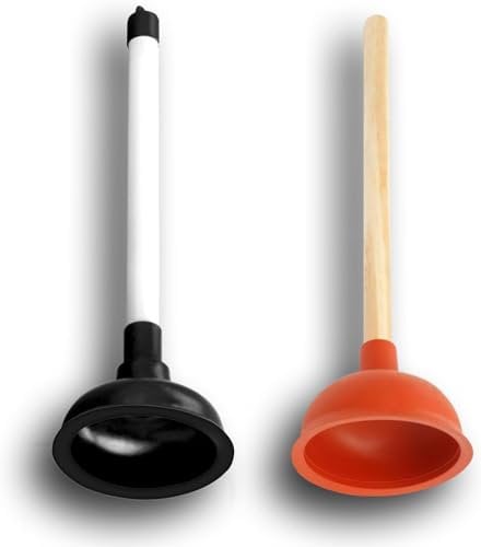 Powerful Sink Plunger with Wooden Handle & Rubber Suction| Large Toilet Plunger Unblocker with Wooden Handle & Red Rubber Sucker | Sink Plungers for Unblocking basins (16 x 6) (Large Red & Black)