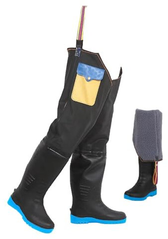 Stivali A Coscia Da Pesca Trampoliere da pesca da 85 cm/33,5 pollici, lacci per scarpe da pesca con fibbia regolabile, stivali da acqua antiscivolo in PVC (Color : Black, Size : 40 EU)