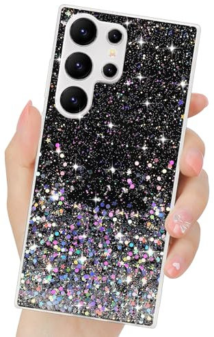 LCHULLE Custodia Glitter Compatibile con Samsung Galaxy S24 Ultra 5G Cover Trasparente Ragazza Custodia Glitter Clear Case TPU Bumper Silicone Cover per Samsung S24 Ultra 5G Nero