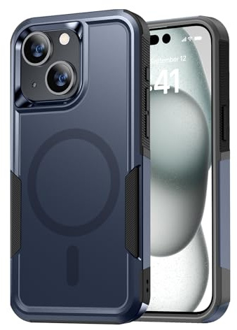 Diaclara Designed for iPhone 15 Case, [with MagSafe] [Military Grade Drop Protection] Heavy Duty Full-Body Shockproof Phone Case, Dark Blue