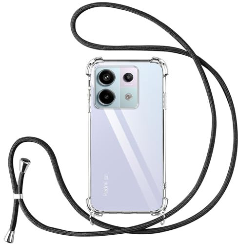 Vauki Coque pour Xiaomi Redmi Note 13 Pro 5G/Poco X6 5G avec Cordon de Collier,Silicone Transparent TPU+PC Bumper Protection Étui Lanyard avec Sangle Réglable Chaîne Case pour Redmi Note 13 Pro 5G