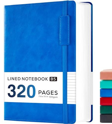 NIRMIRO B5 Notizbuch Hardcover, Leder-Notizbuch Notizblock mit 320 Seiten 100GSM liniertes Papier, kein Durchbluten, Notizbücher Tagebücher für Damen und Herren Schreibarbeiten, 19 x 25,4 cm, Blau