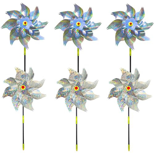 NAROSEBE 6 PCS Moulin à Vent Réfléchissant, Moulin à Vent Plastique Moulin à Vent Anti Pigeon Moulin à Vent Anti Oiseaux Moulin à Vent Jardin Exterieur Moulin à Vent Décoratif pour Balcon Cour