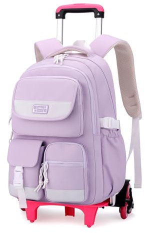 IvyH Mochila Escolare con 6 Ruedas para Niñas, Mochila Colegio con Carrito Desmontable, Mochila Informal Trolley para Niños y Niñas de Primaria y Secundaria, 27 litros -Morado
