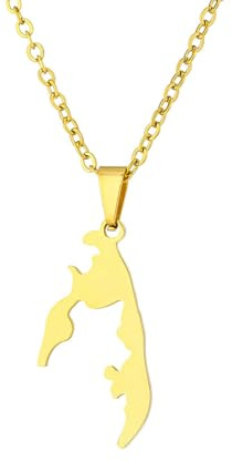 DACRWEKZ Halskette Mit Karte Von Tamil Eelam, Anhänger Mit Ethnischem Muster, Klassischer Hip-Hop-Schmuck Für Frauen Und Männer, Trend-Party-Geschenk, Modeschmuck, Anhänger, Gelb, 50 Cm