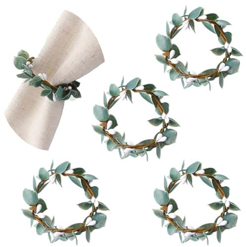 PRAOFRT 4 Stück Handgewebte Blätter serviettenringe, Elegante Servietten Schnallen für Hochzeitsfeier Abendessen Thanksgiving Jubiläum Napkin Rings
