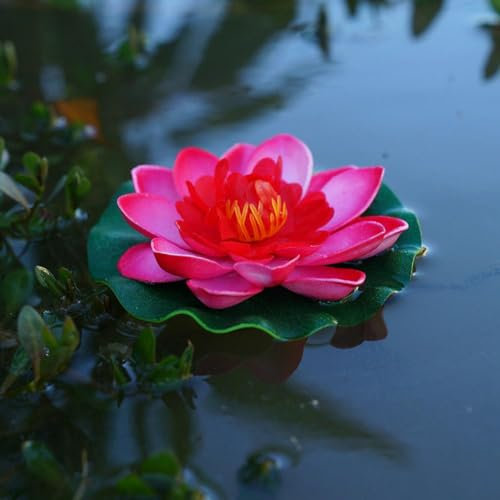 Künstliche schwimmende Schaumstoff-Lotusblume mit Seerosen-Pad, künstliche Teichpflanzen, Ornamente, künstliche Lotusblume für Garten, Teich, Aquarium und Schwimmbad, Dekoration (rot)