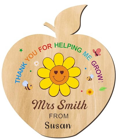Personalised Teacher Gifts Thank You Gift Custom Wooden Fridge Magnets Gifts with Any Name Thank You Teacher Gifts Best Teacher Gifts for Women Men Tutor Teacher Assistant(Apple, Design 2)
