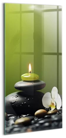 Wallfluent Gehärtetes Glas Dicke 4mm Für die Küche Badezimmer und Schlafzimmer Glasbild 60x120cm Wanddekoration Wandbild Bild Mit Motiv - Zen-Entspannungsnatur und Steine