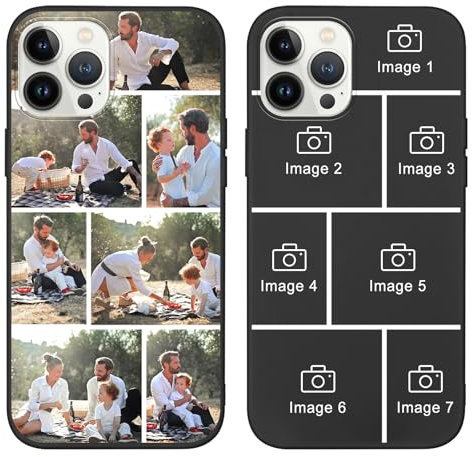 Yoedge Personalised Phone Case for iPhone 14 Pro 6.1 inch, Custom Photo Design Flexible Soft Silicone Customized Rubber Shockproof Cover, Personalize with 7 Image Collage for Girls Women, Black