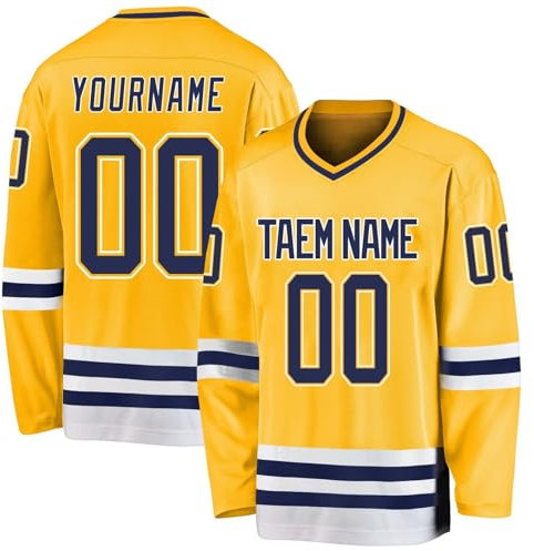 Eishockey-Trikot, personalisierbar, bedruckt, langärmelig, Hockey-Trikot, Bekleidung für Hockey-Fans, Herren, Damen, Jugendliche, 4-gelb, L