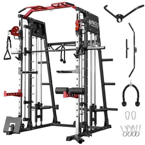 ZERELEK Multifunctional Power Cage, 2200LB Power Rack with Independent Dual Pulley System, Cable Crossover Machine with Landmine and Leg Hold Down Attachment