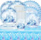 Shamoparty Set di 61 Stoviglie Blu e Bianco, Decorazione da Tavolo Per Feste, Fiocchi di Neve, Natale, Feste di Compleanno per Bambini, Decorazione da Tavolo Nel Paese Delle Meraviglie Invernale